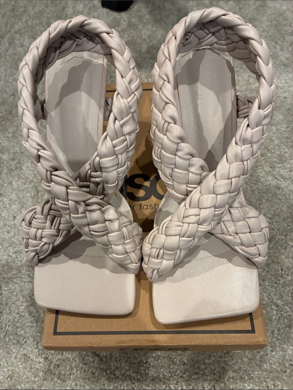 Braided Strap Women's Heeled Sandals in Light Beige ASOS Design size 6